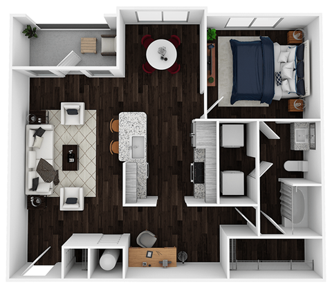 Floor plan for 1 bed, 1 bath, 984 sqft